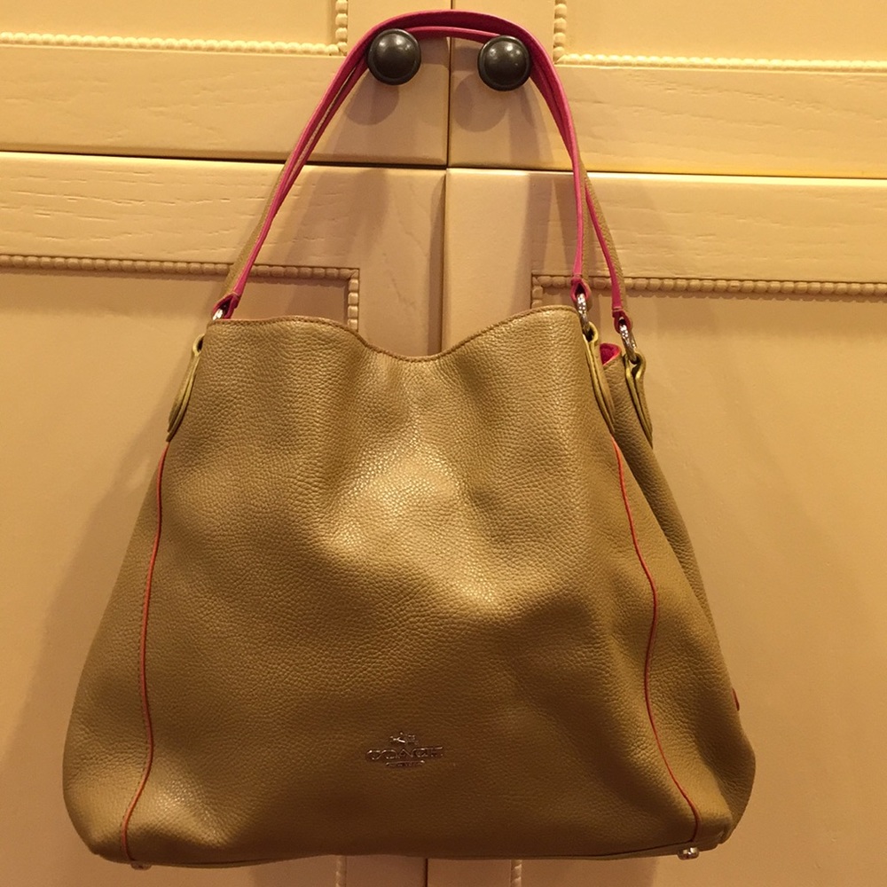 Tan leather coach handbag